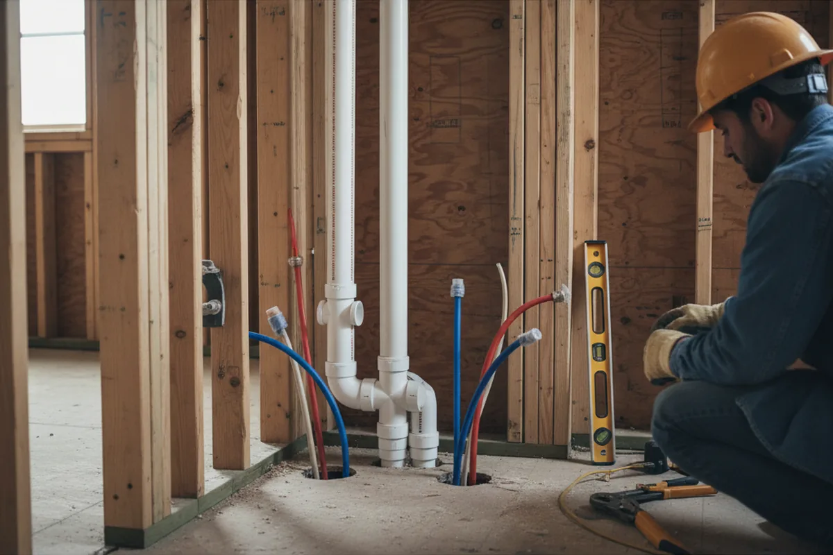 Drain and supply rough-in during Leak Detection in Biddeford Pool